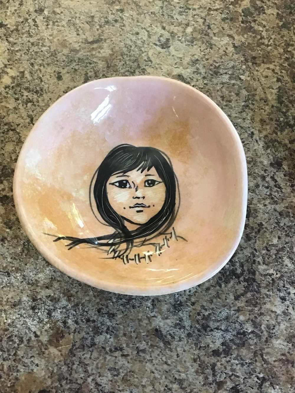 Vintage Renaaradis de Santa Fe Navajo Girl Hand Painted Bowl.